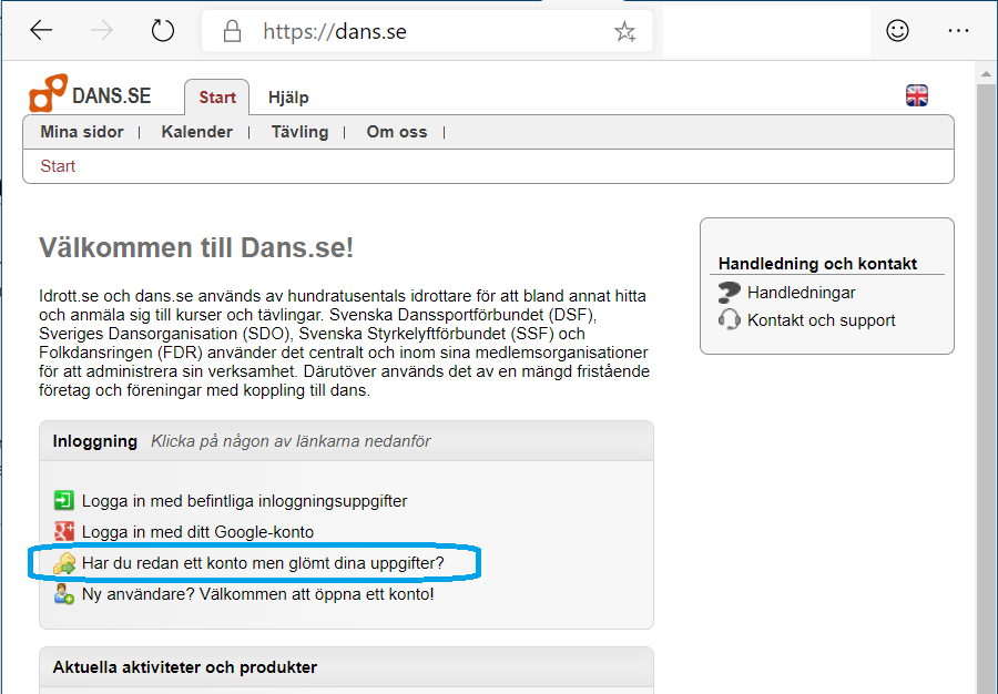 Dans.se - Glömt dina uppgifter?