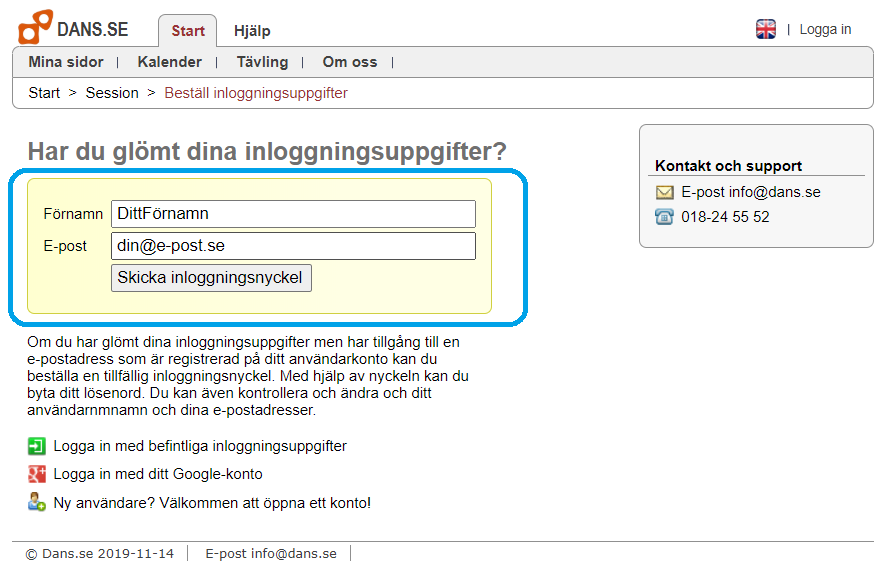 Fyll i förnamn och e-post